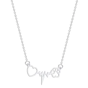 Silver-Plated Heartbeat Paw Pendant Necklace