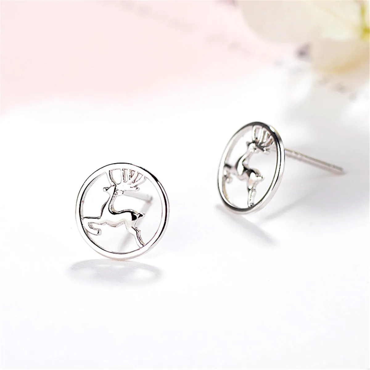 Silver-Plated Jumping Deer Stud Earrings