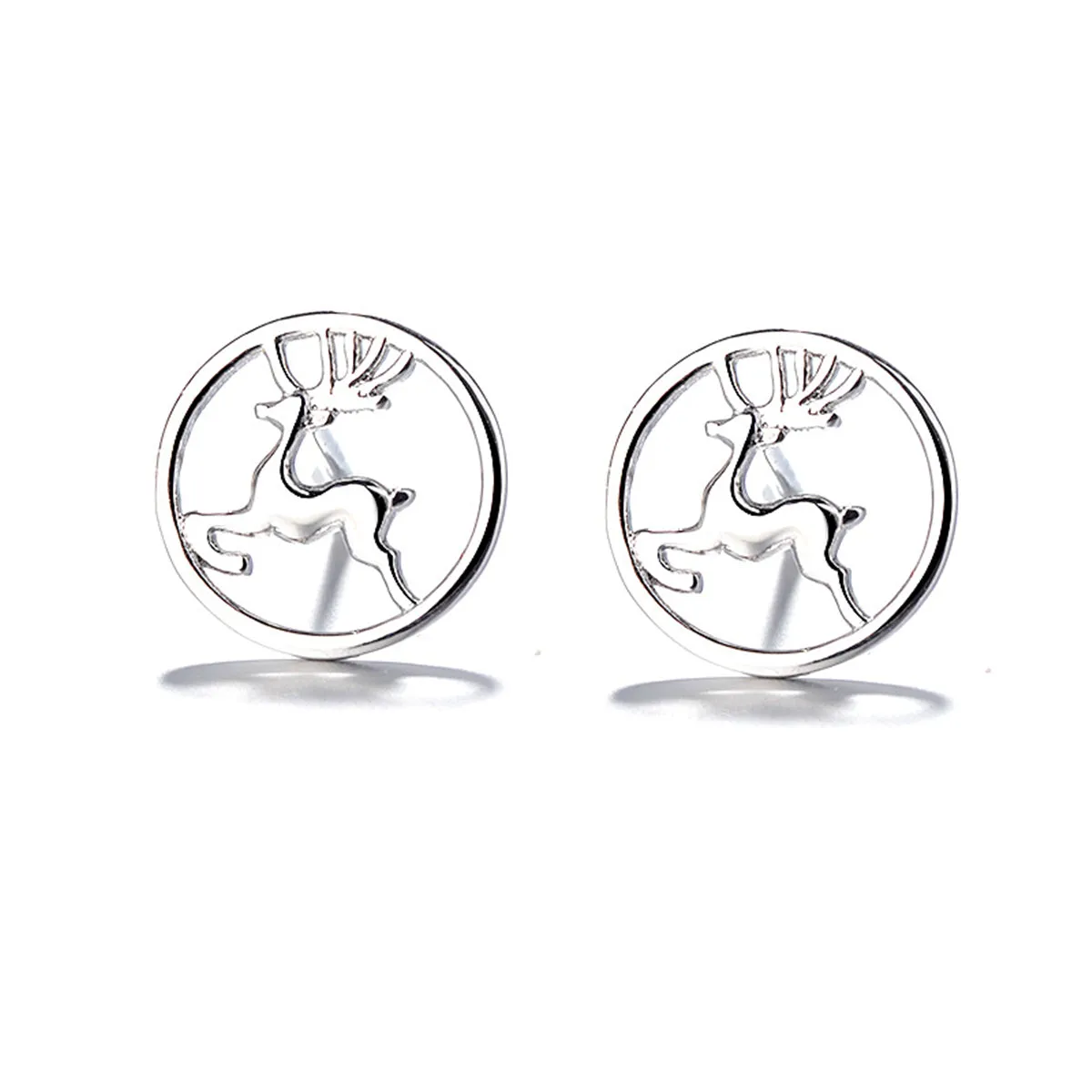Silver-Plated Jumping Deer Stud Earrings