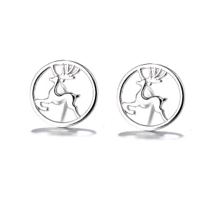 Silver-Plated Jumping Deer Stud Earrings