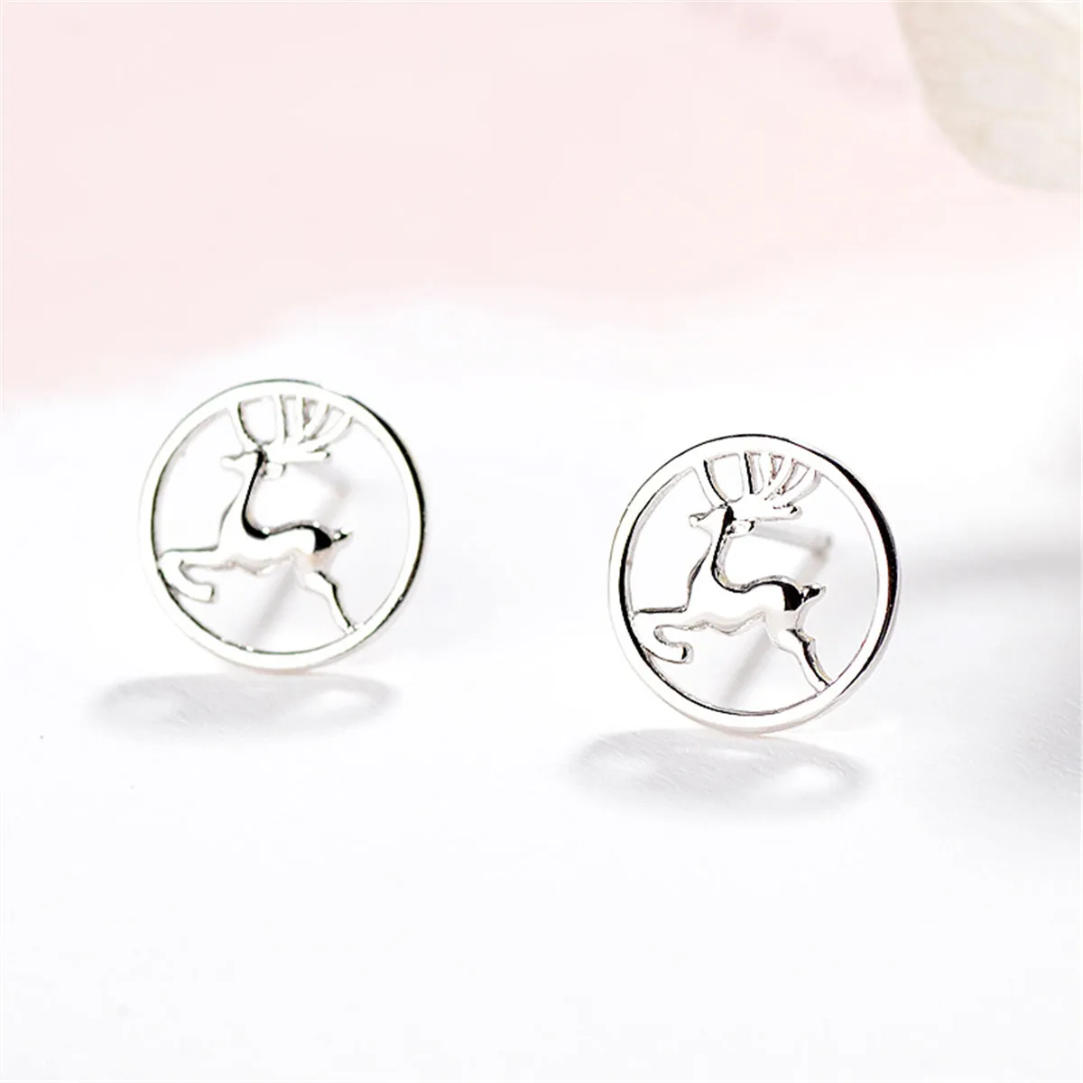 Silver-Plated Jumping Deer Stud Earrings