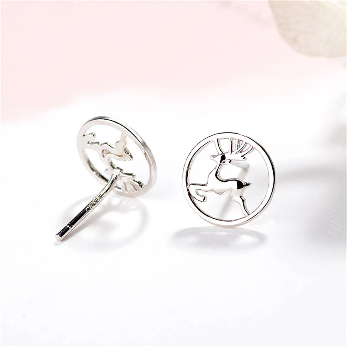 Silver-Plated Jumping Deer Stud Earrings