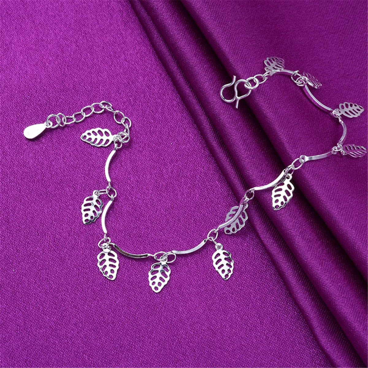 Silver-Plated Leaf Station Anklet