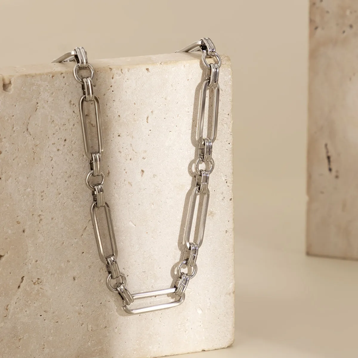 Silver-Plated Open Oval Station Necklace