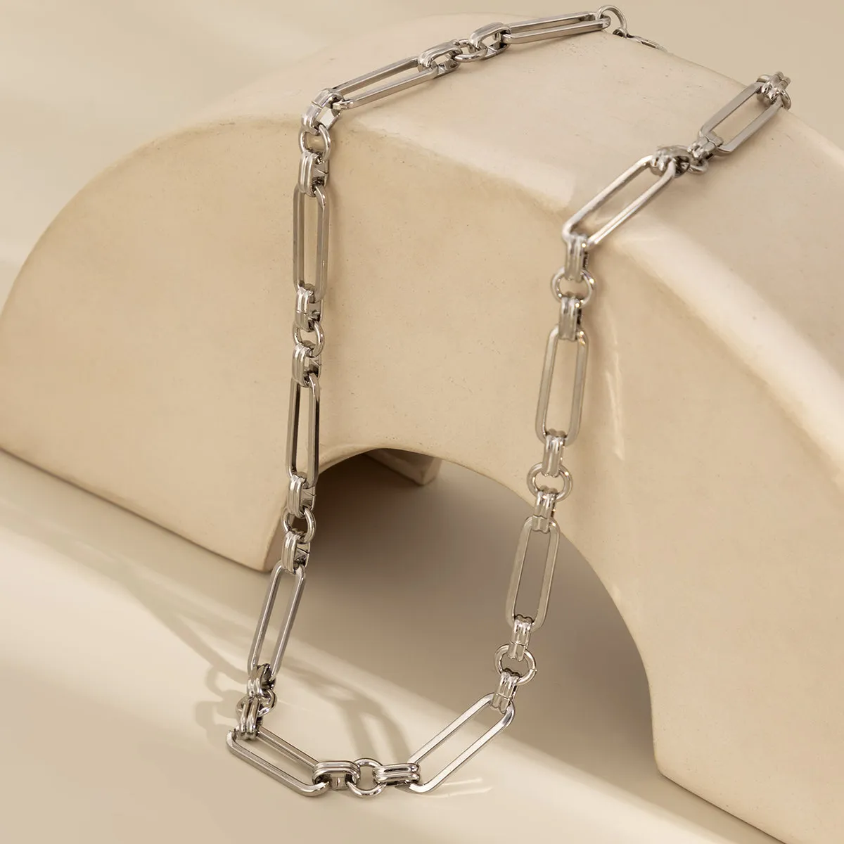 Silver-Plated Open Oval Station Necklace