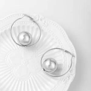Silver-Plated Openwork Circle Ball Hoop Earrings
