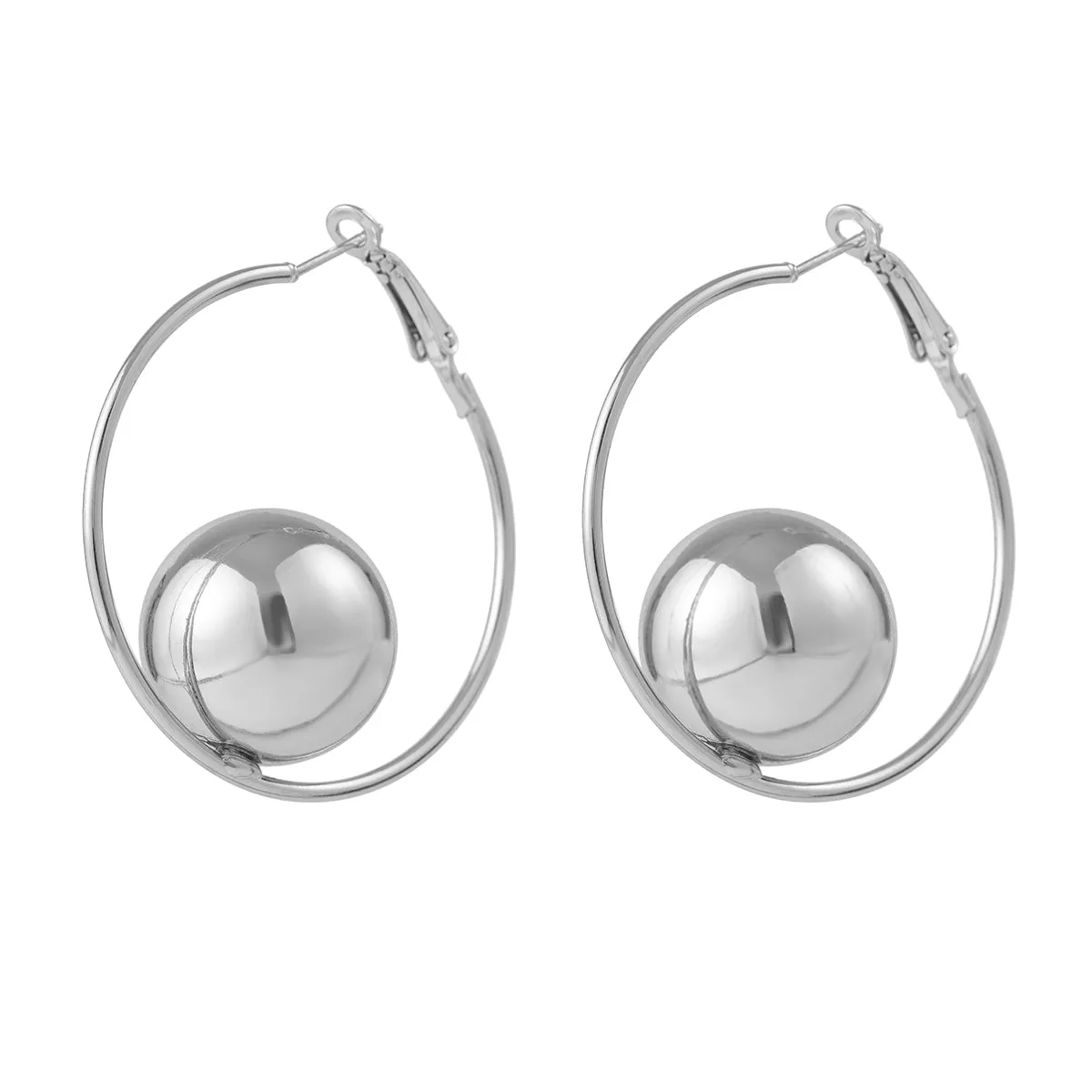 Silver-Plated Openwork Circle Ball Hoop Earrings