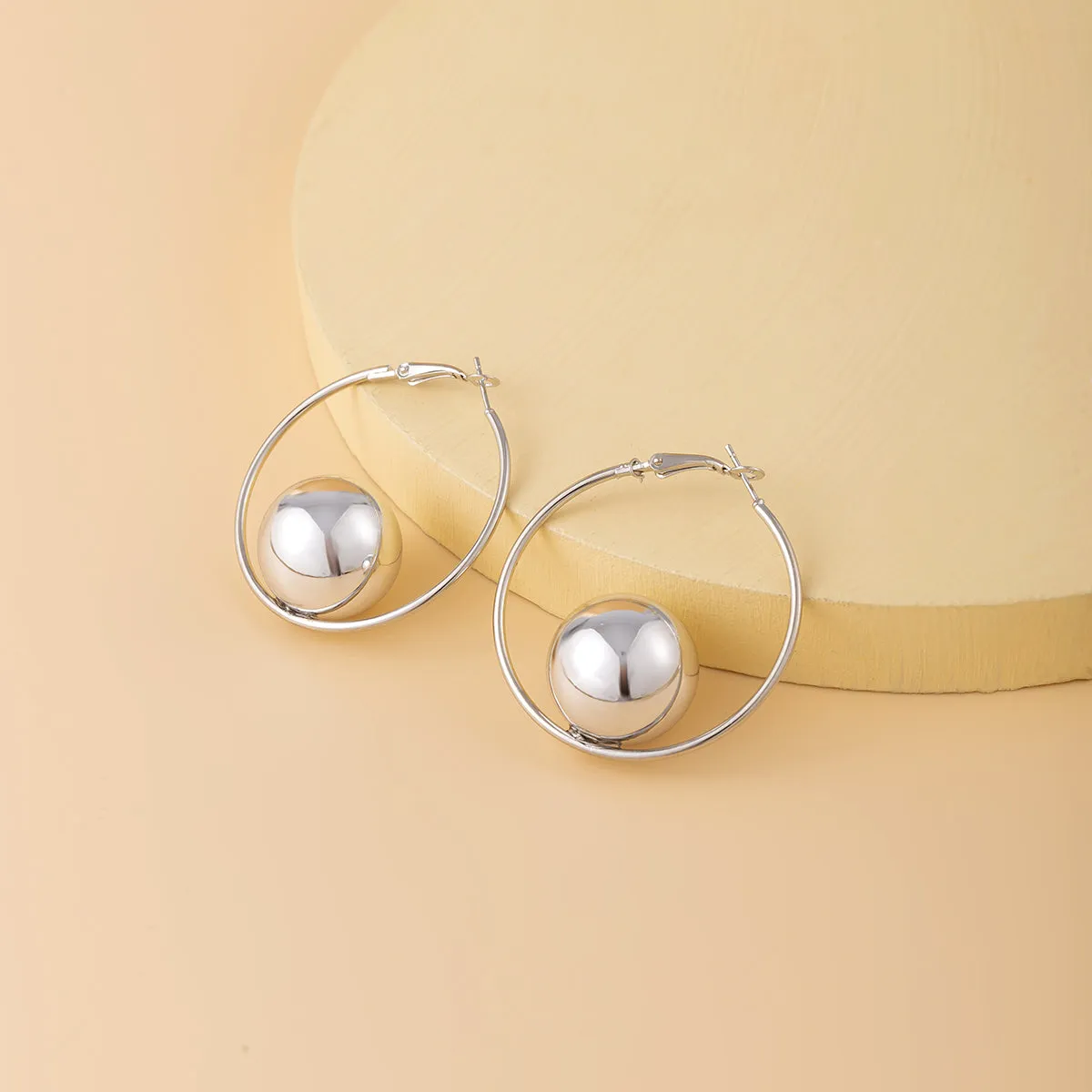 Silver-Plated Openwork Circle Ball Hoop Earrings