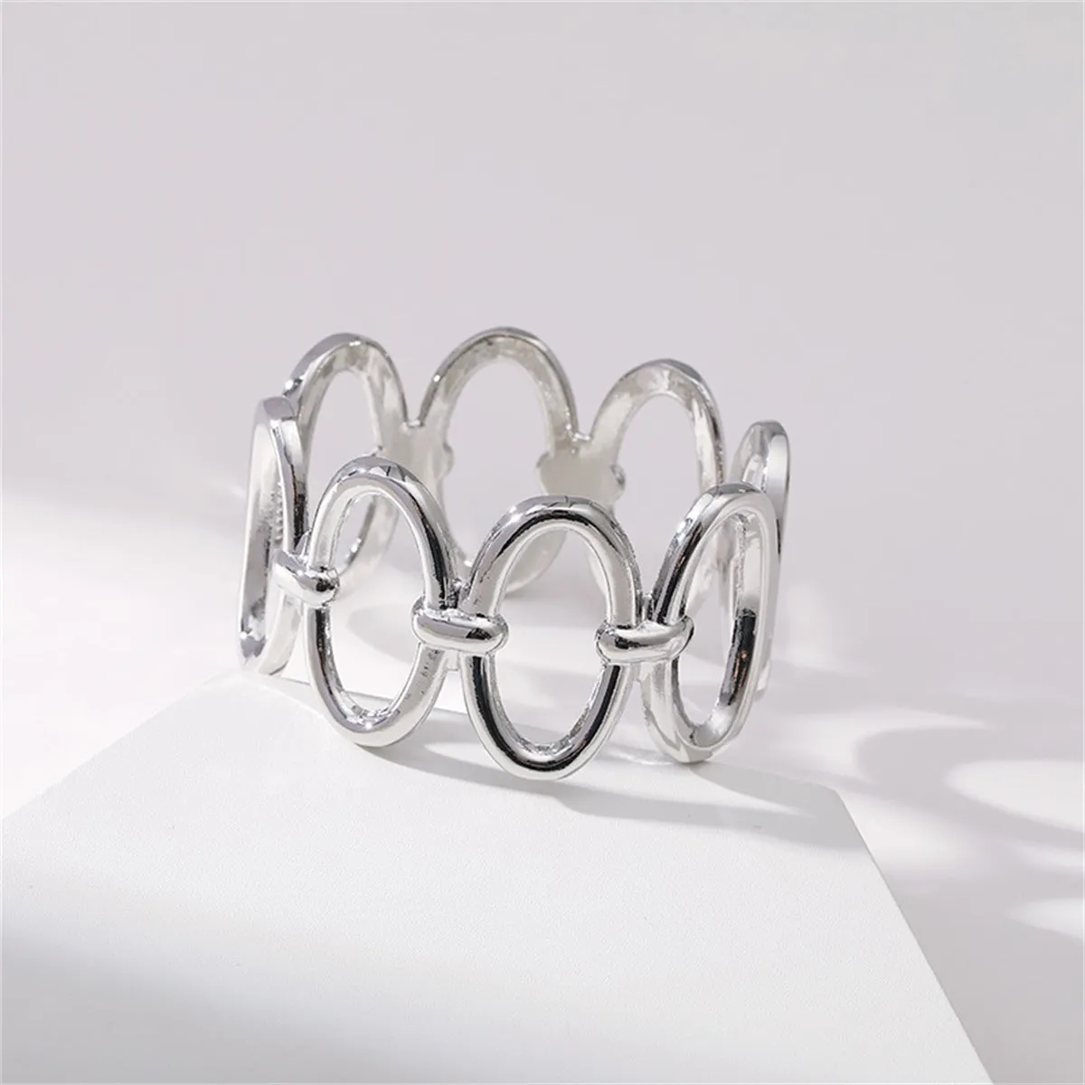 Silver-Plated Oval Station Bangle