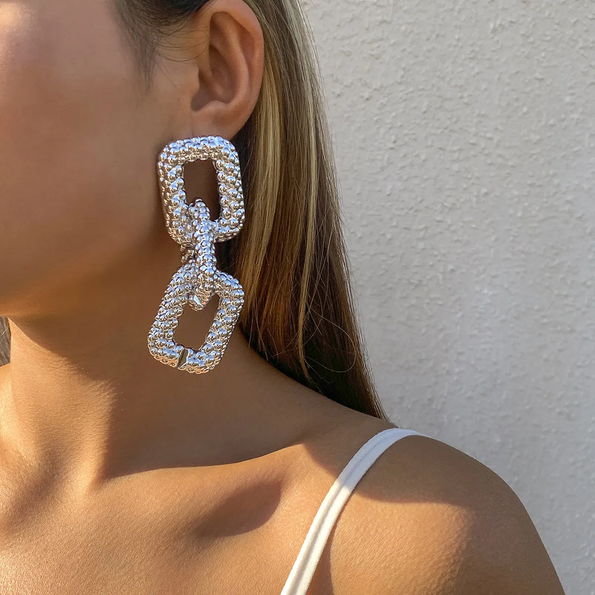 Silver-Plated Oversize Chain Link Drop Earrings