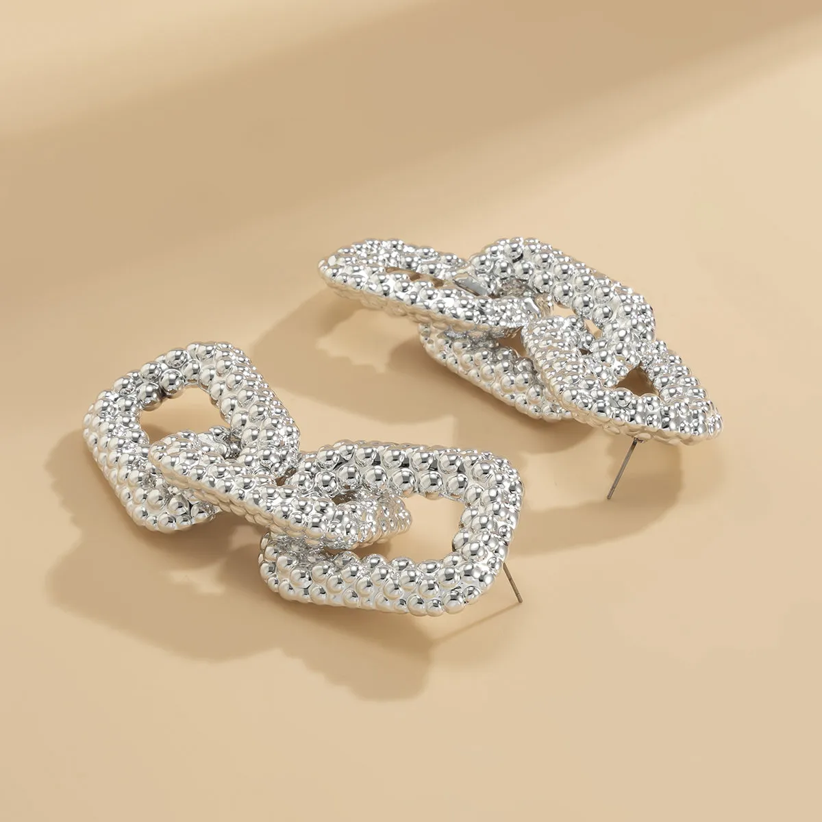 Silver-Plated Oversize Chain Link Drop Earrings