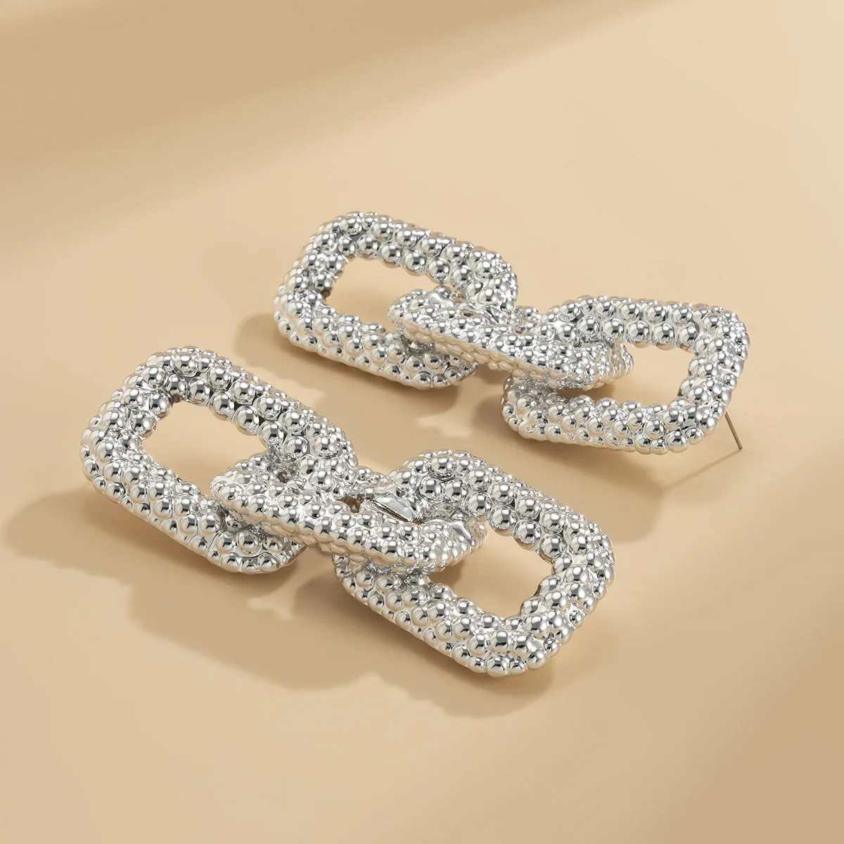 Silver-Plated Oversize Chain Link Drop Earrings