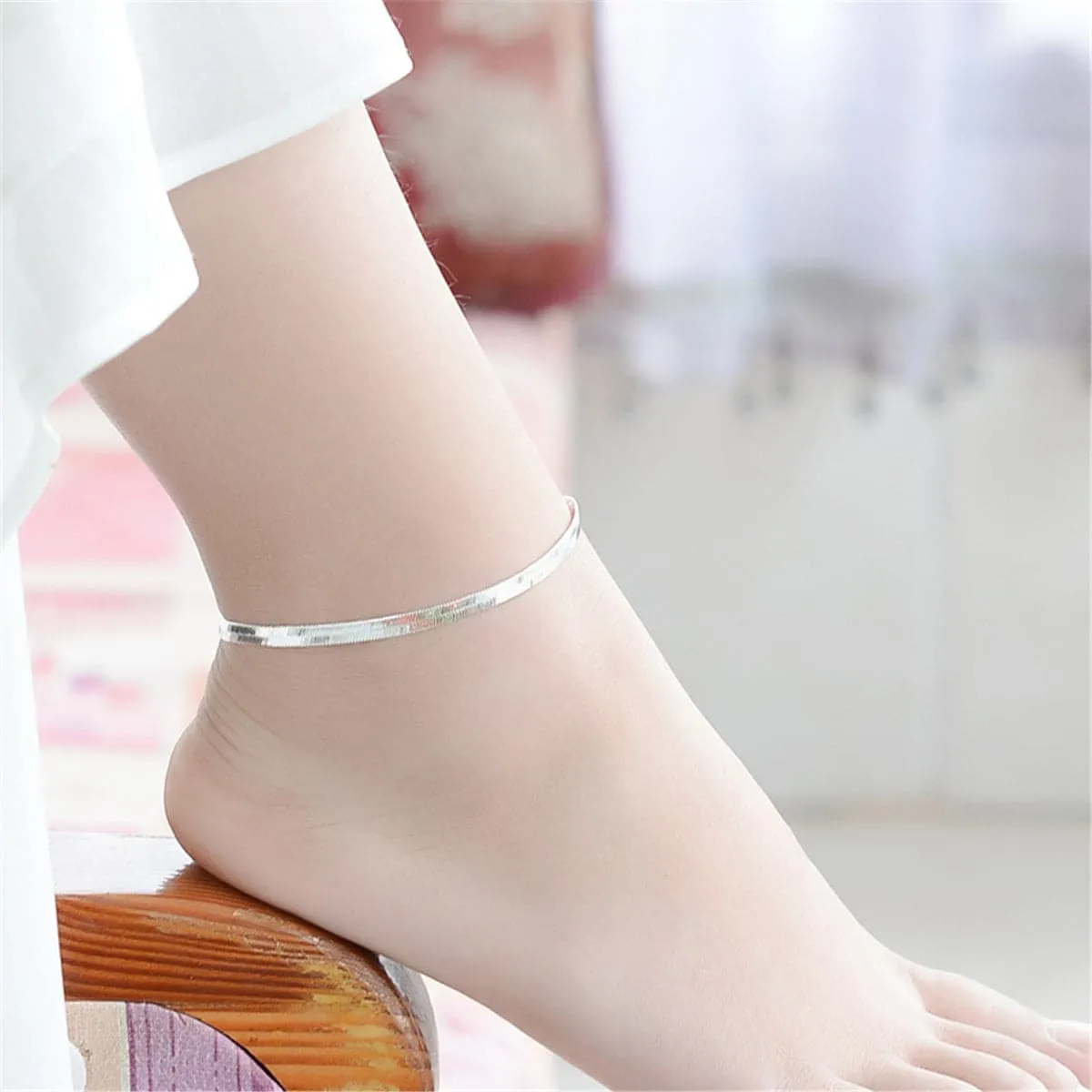 Silver-Plated Snake Chain Anklet
