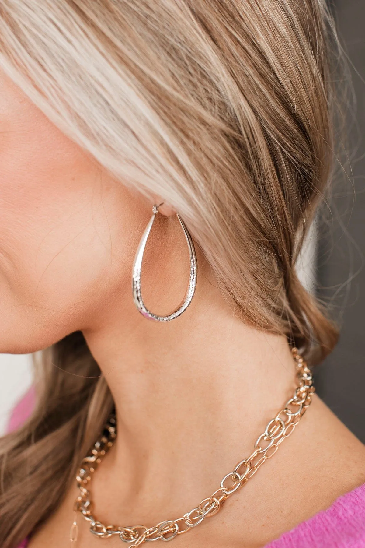 Simply Refined Teardrop Hoop Earrings- Silver