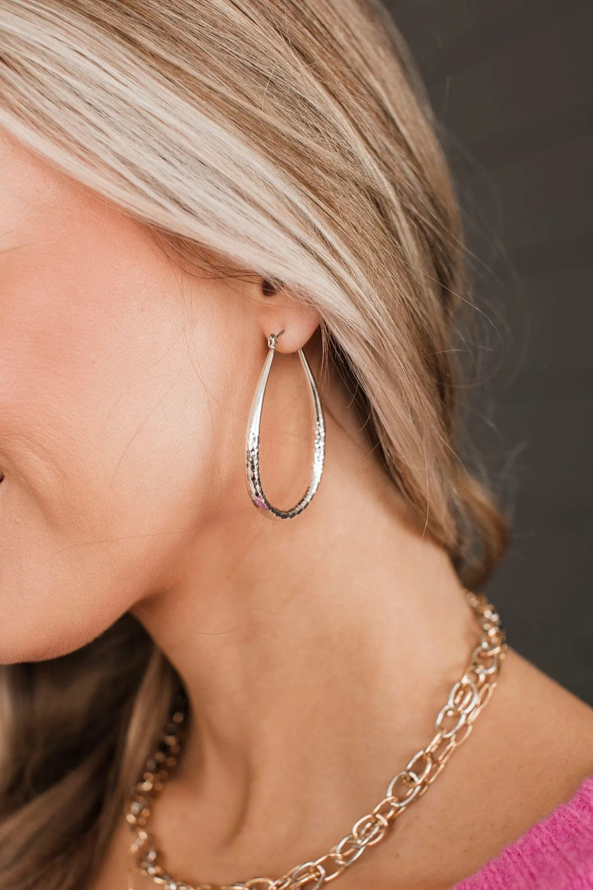 Simply Refined Teardrop Hoop Earrings- Silver