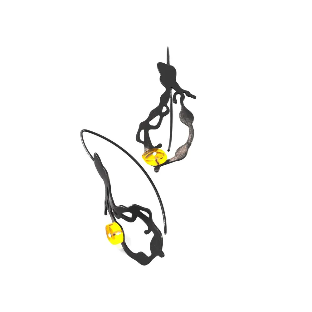 Small Chandelier Seaweed Earrings in Oxidized Silver with Hooks