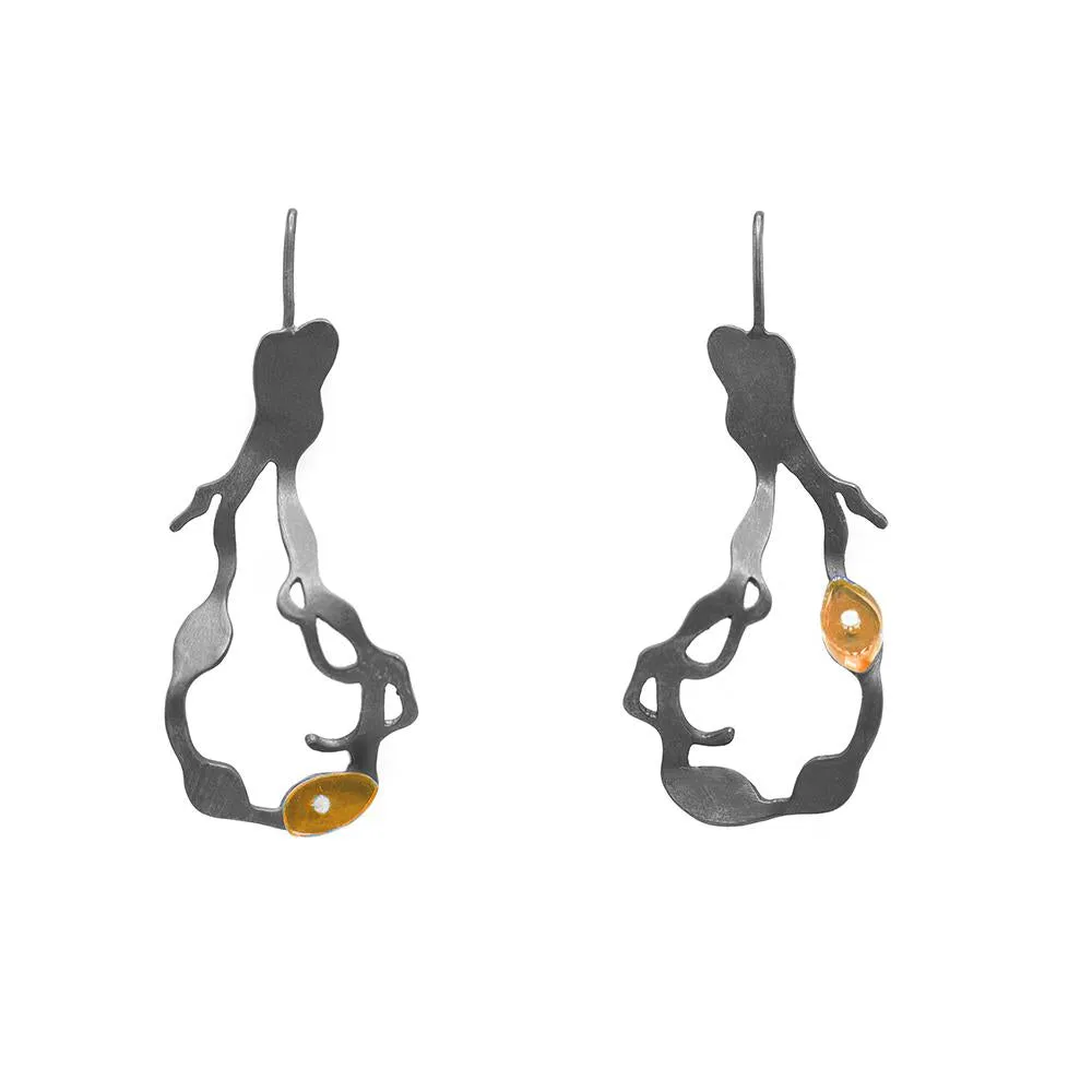 Small Chandelier Seaweed Earrings in Oxidized Silver with Hooks