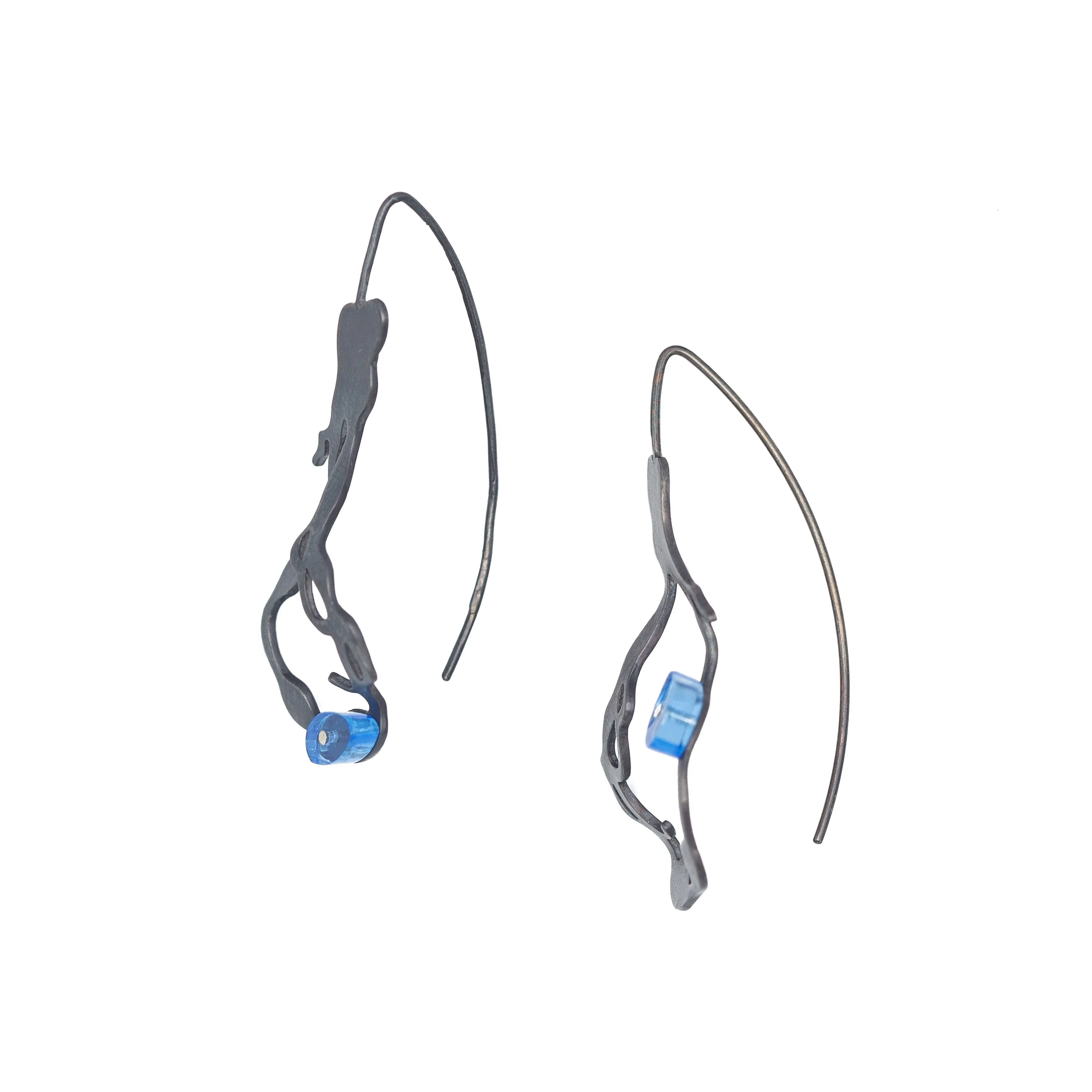 Small Chandelier Seaweed Earrings in Oxidized Silver with Hooks