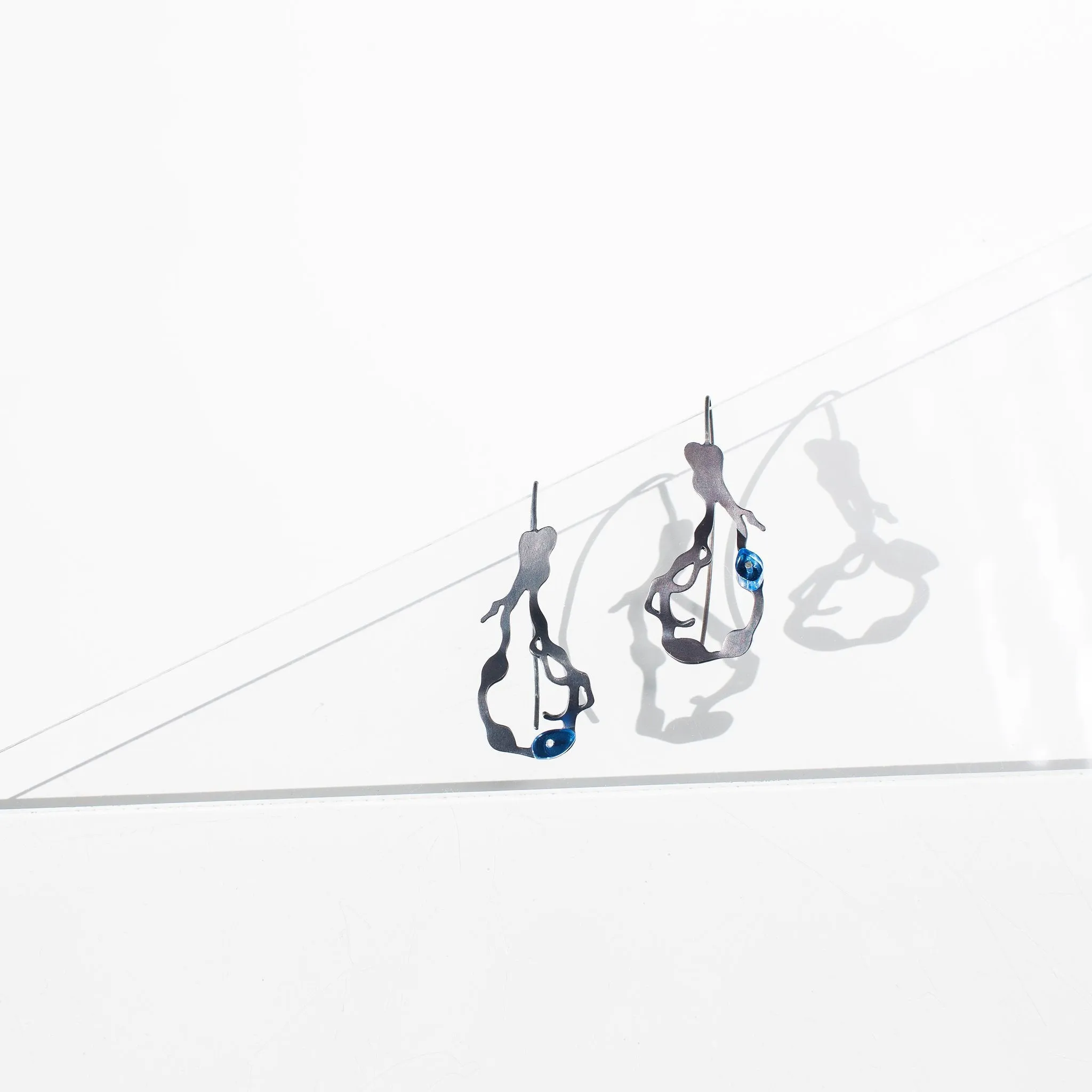 Small Chandelier Seaweed Earrings in Oxidized Silver with Hooks