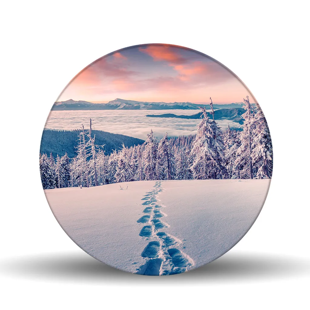 Snowy Footprints Glass Lazy Susan Table Spinner 17.75"