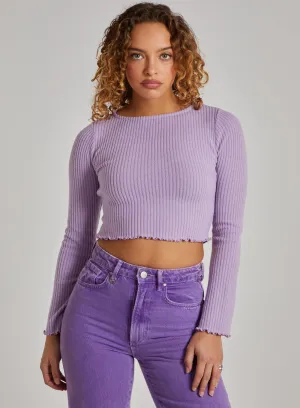 Soft Wide Brushed Ribbed Lettuce Hem Long Sleeve Top