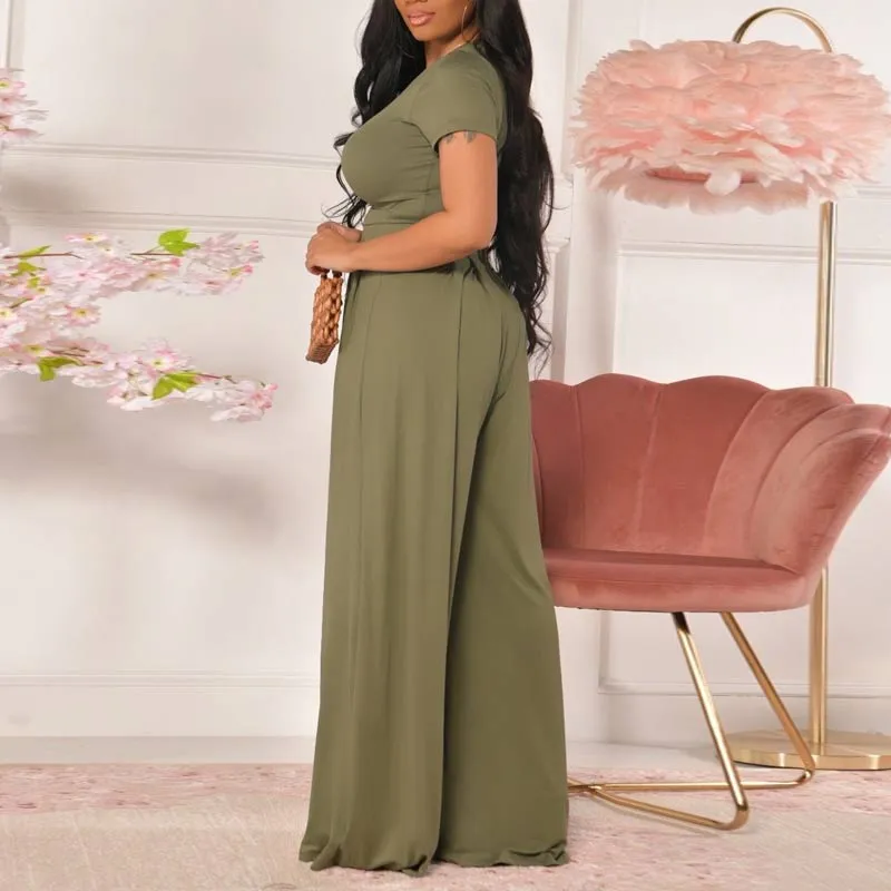 Solid Short Sleeve T-Shirt & Loose Pants Set