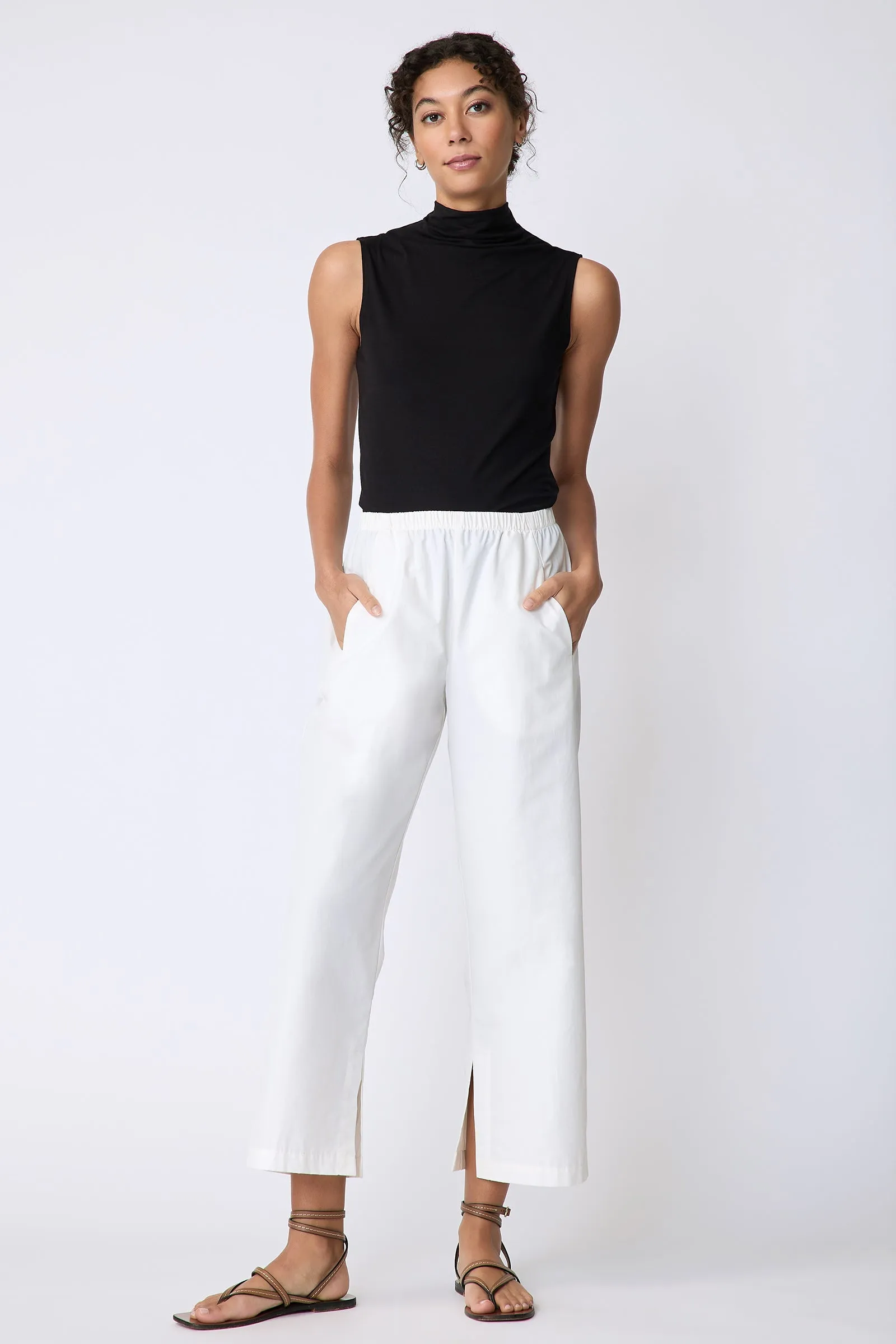 Split Hem Capri - Ecru Broadcloth
