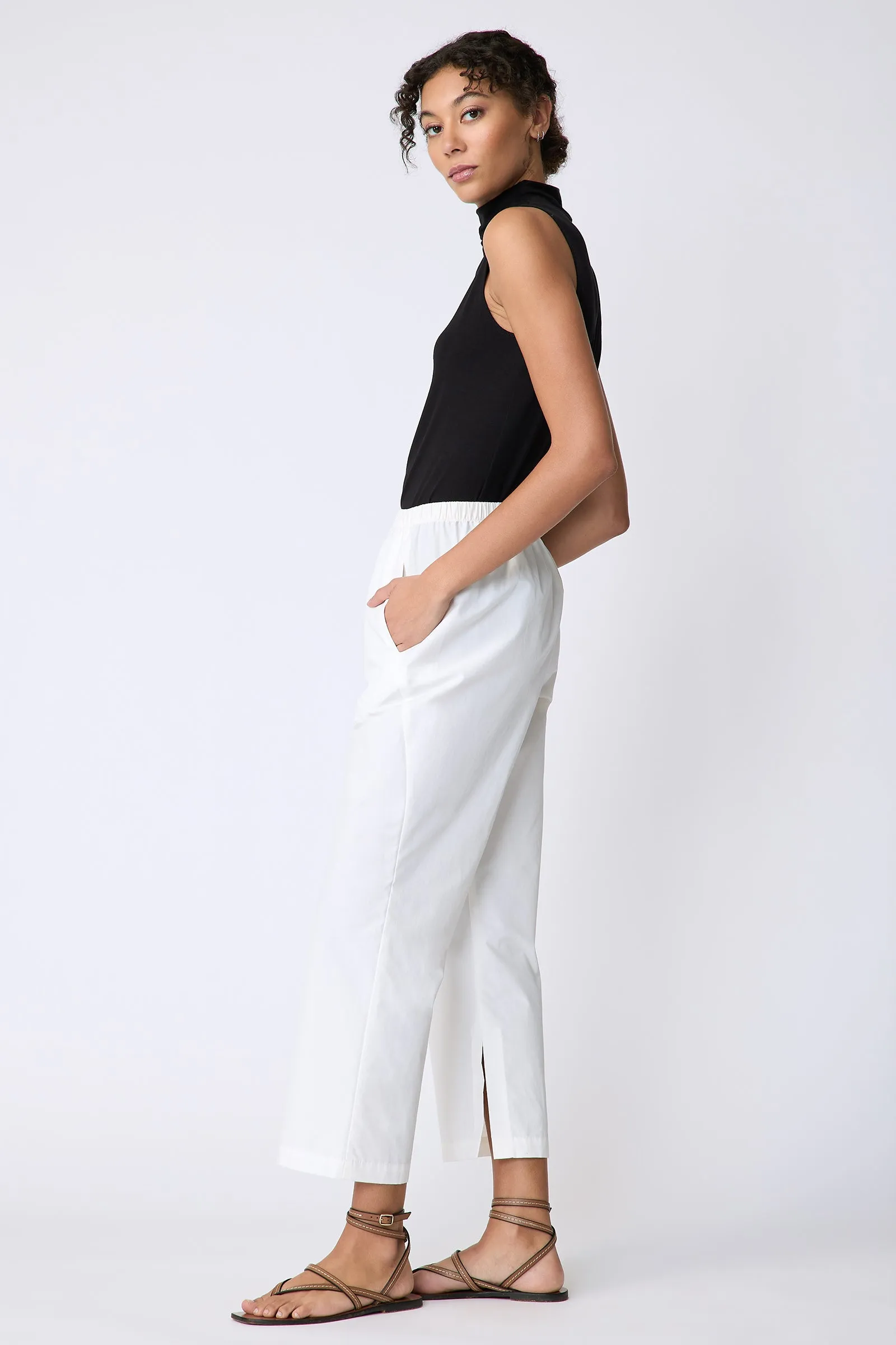 Split Hem Capri - Ecru Broadcloth