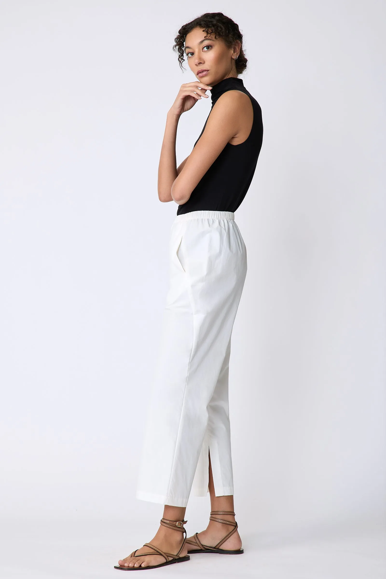 Split Hem Capri - Ecru Broadcloth