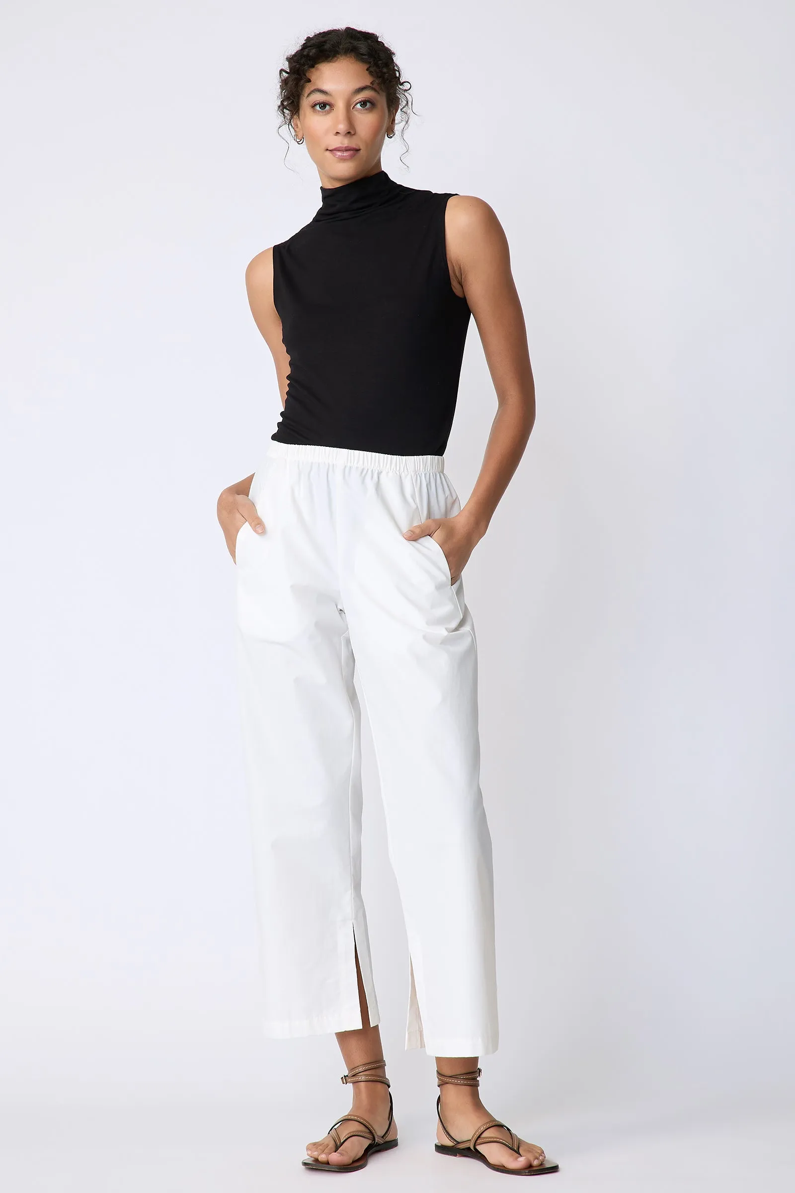 Split Hem Capri - Ecru Broadcloth