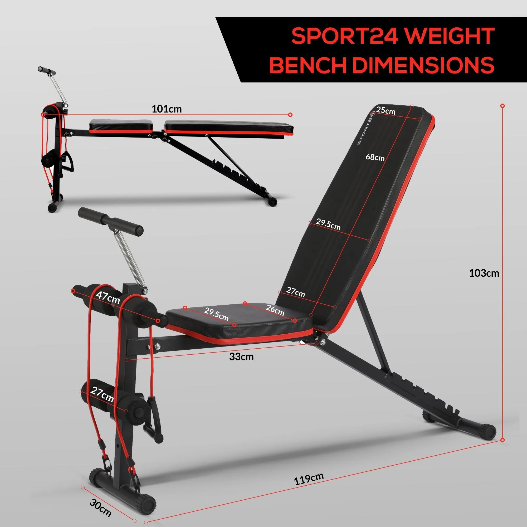 SPORT24 New And Improved 2023 Weight Bench Adjustable, Full Body Exercise Folding Fitness Workout Bench with 6 Positions, Exercise Bench for Weight Lifting & Sit Up Abdominal Supine Board Flat Home Gym