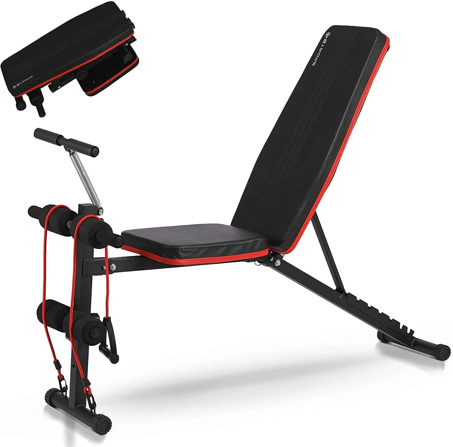 SPORT24 New And Improved 2023 Weight Bench Adjustable, Full Body Exercise Folding Fitness Workout Bench with 6 Positions, Exercise Bench for Weight Lifting & Sit Up Abdominal Supine Board Flat Home Gym