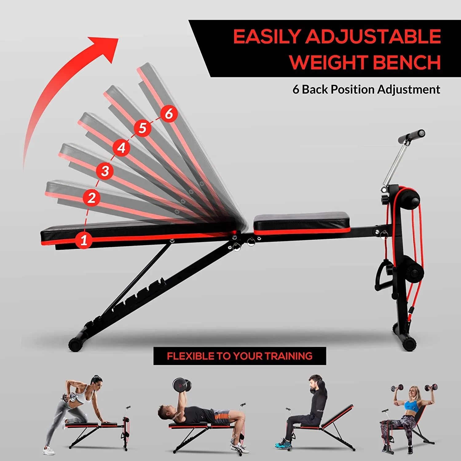 SPORT24 New And Improved 2023 Weight Bench Adjustable, Full Body Exercise Folding Fitness Workout Bench with 6 Positions, Exercise Bench for Weight Lifting & Sit Up Abdominal Supine Board Flat Home Gym