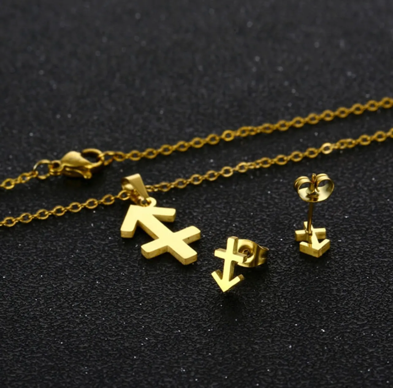 Stainless Steel Zodiac Necklace & Earrings Set