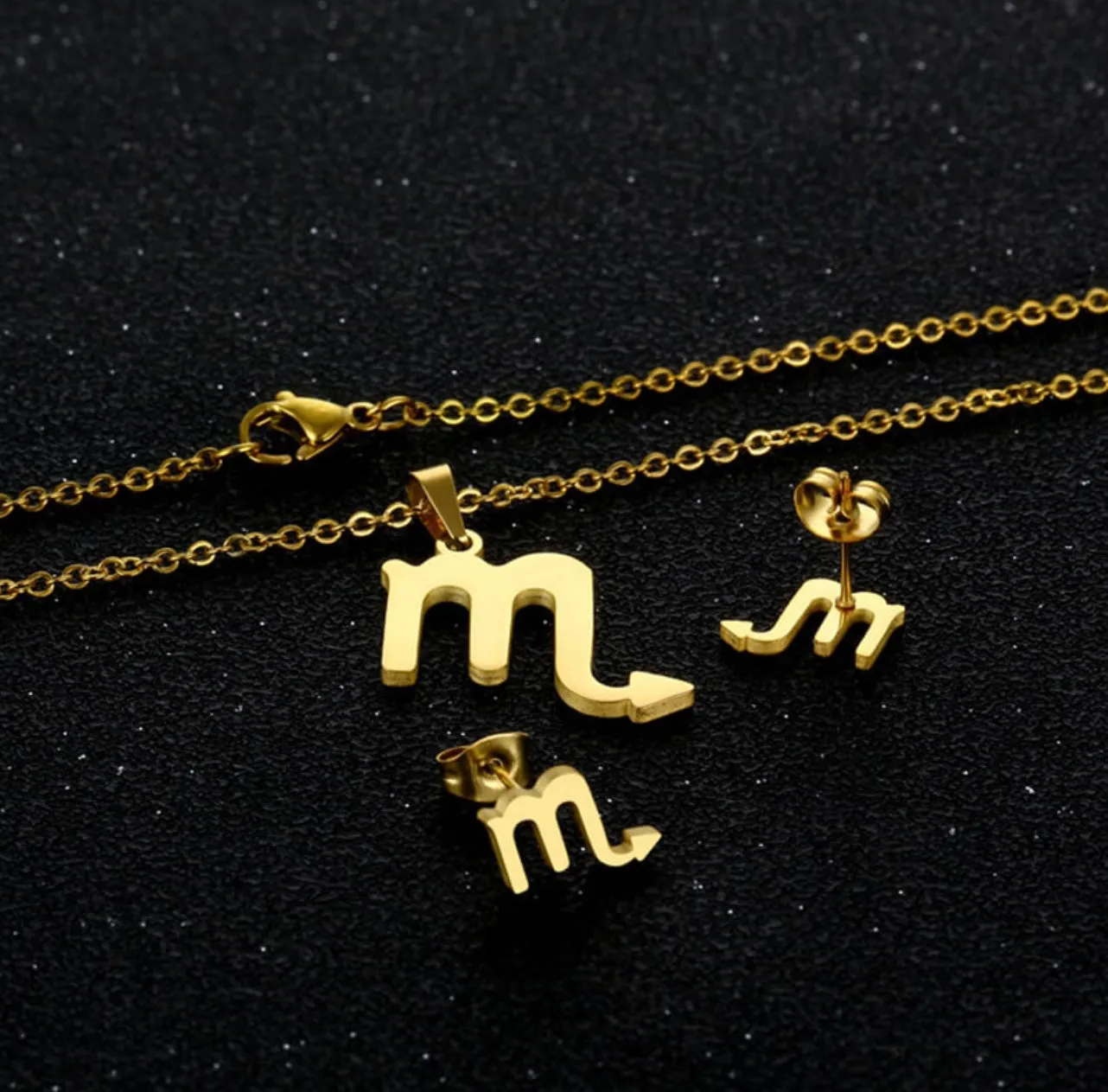 Stainless Steel Zodiac Necklace & Earrings Set