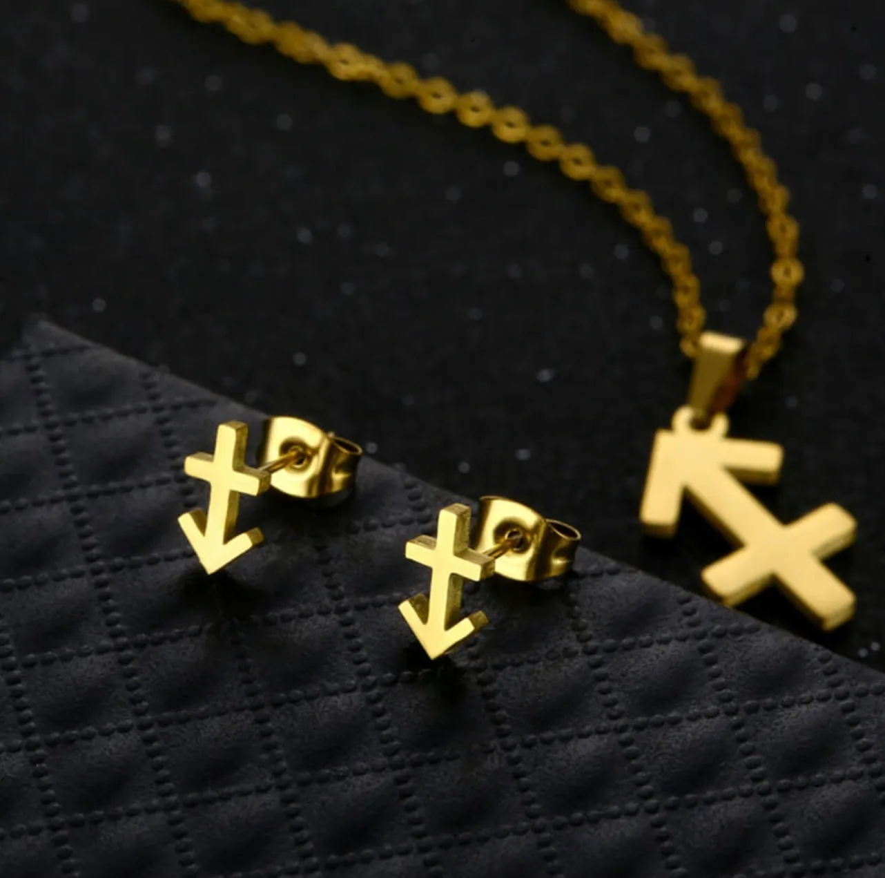 Stainless Steel Zodiac Necklace & Earrings Set