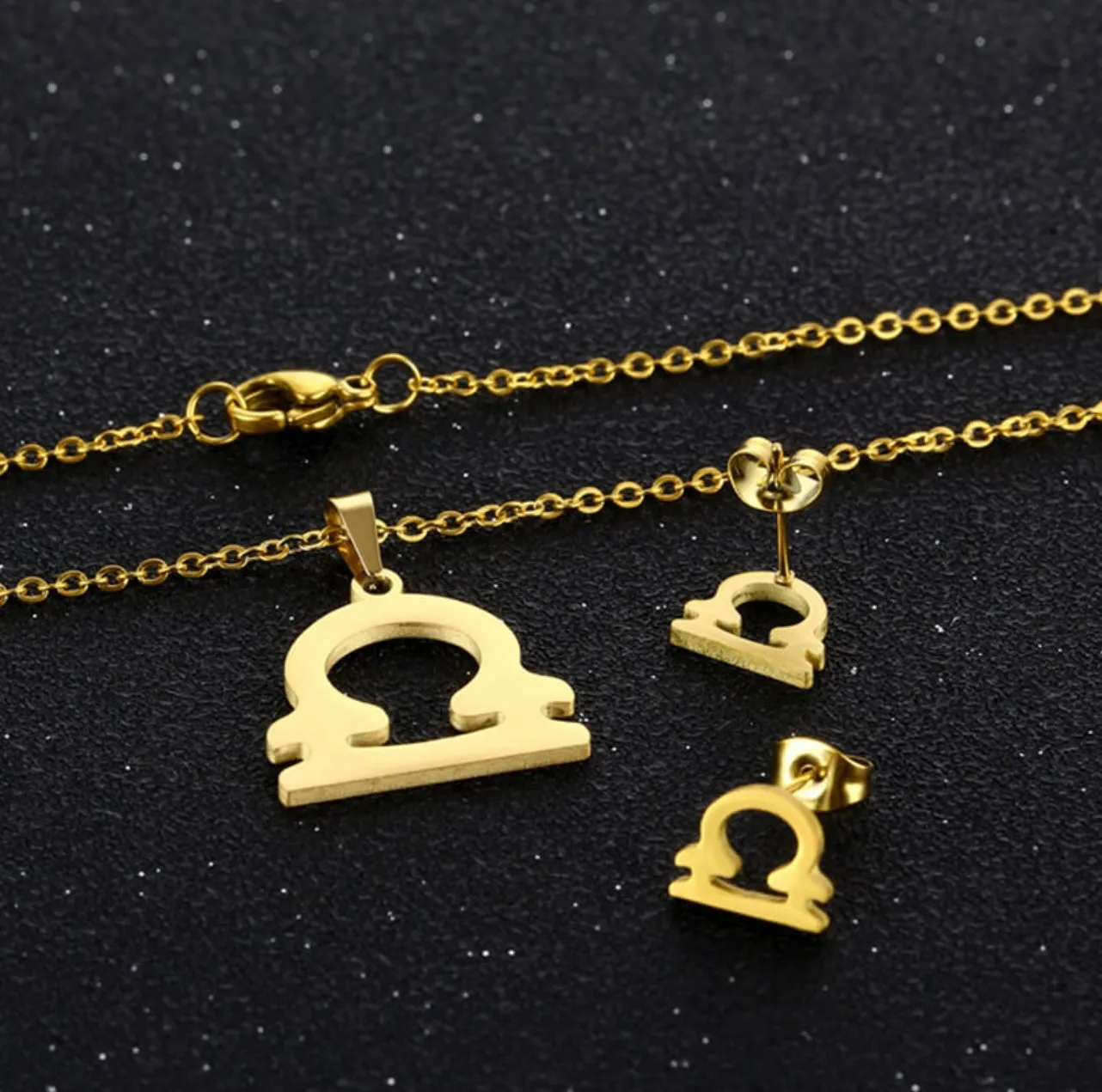Stainless Steel Zodiac Necklace & Earrings Set