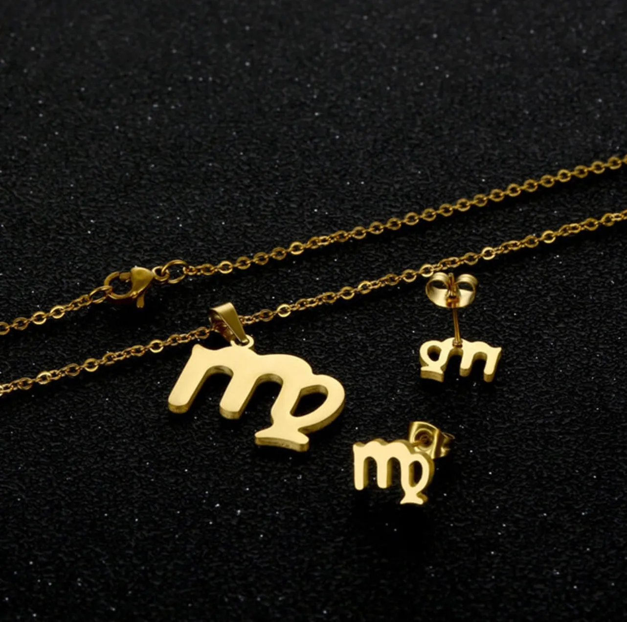 Stainless Steel Zodiac Necklace & Earrings Set