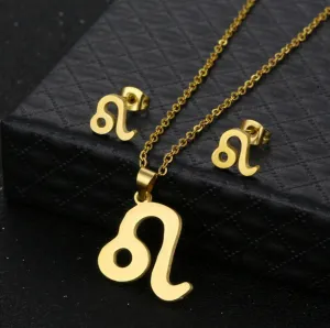 Stainless Steel Zodiac Necklace & Earrings Set