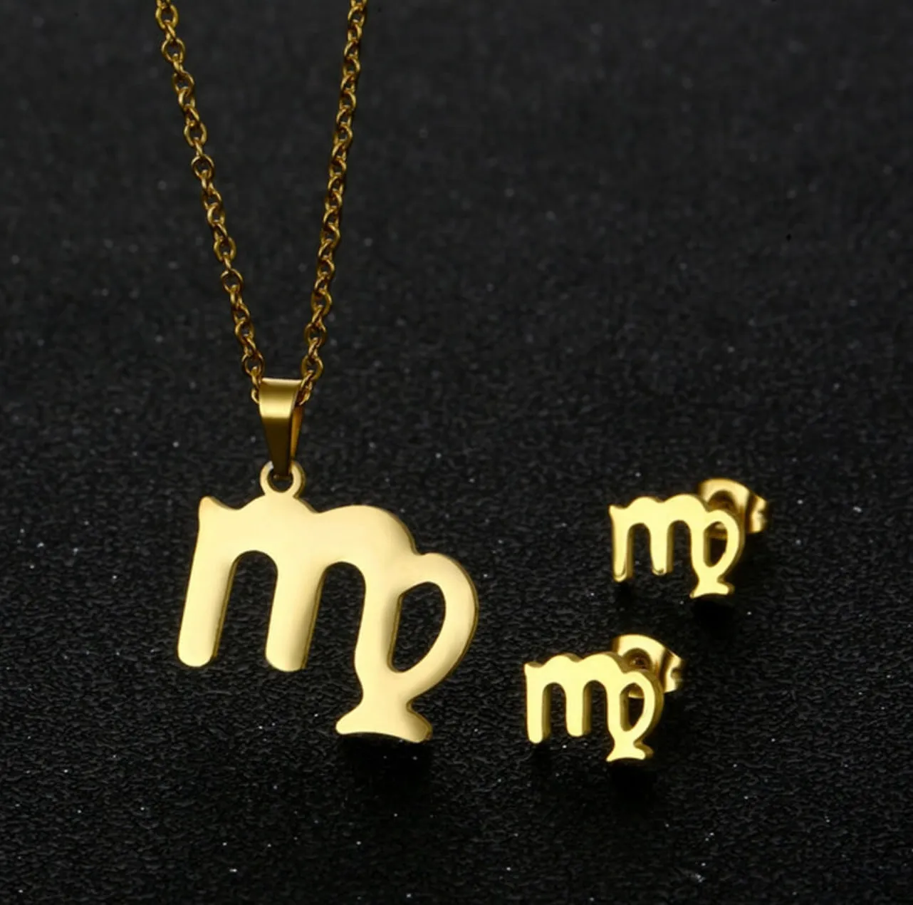 Stainless Steel Zodiac Necklace & Earrings Set