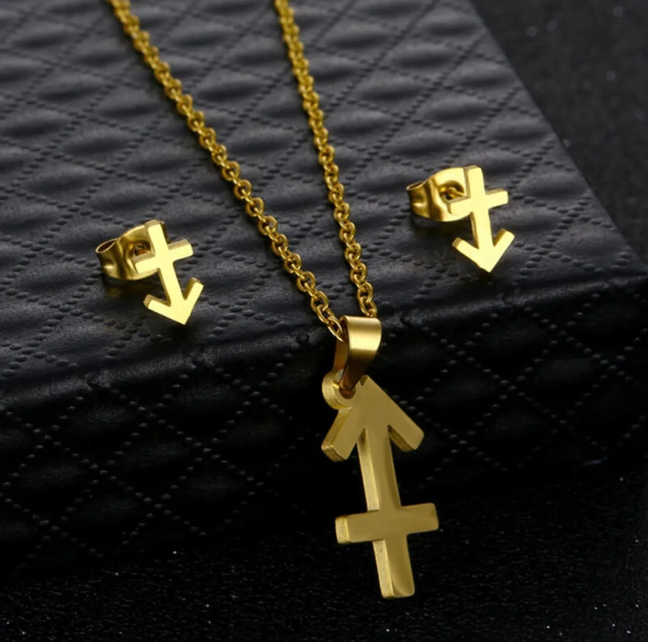 Stainless Steel Zodiac Necklace & Earrings Set