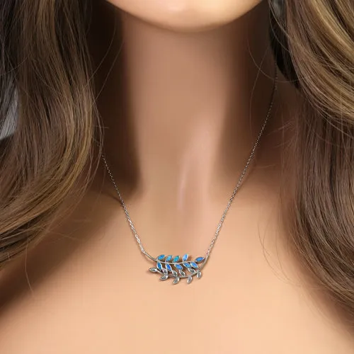 Sterling Silver Blue Opal Trendy Leaf Necklace