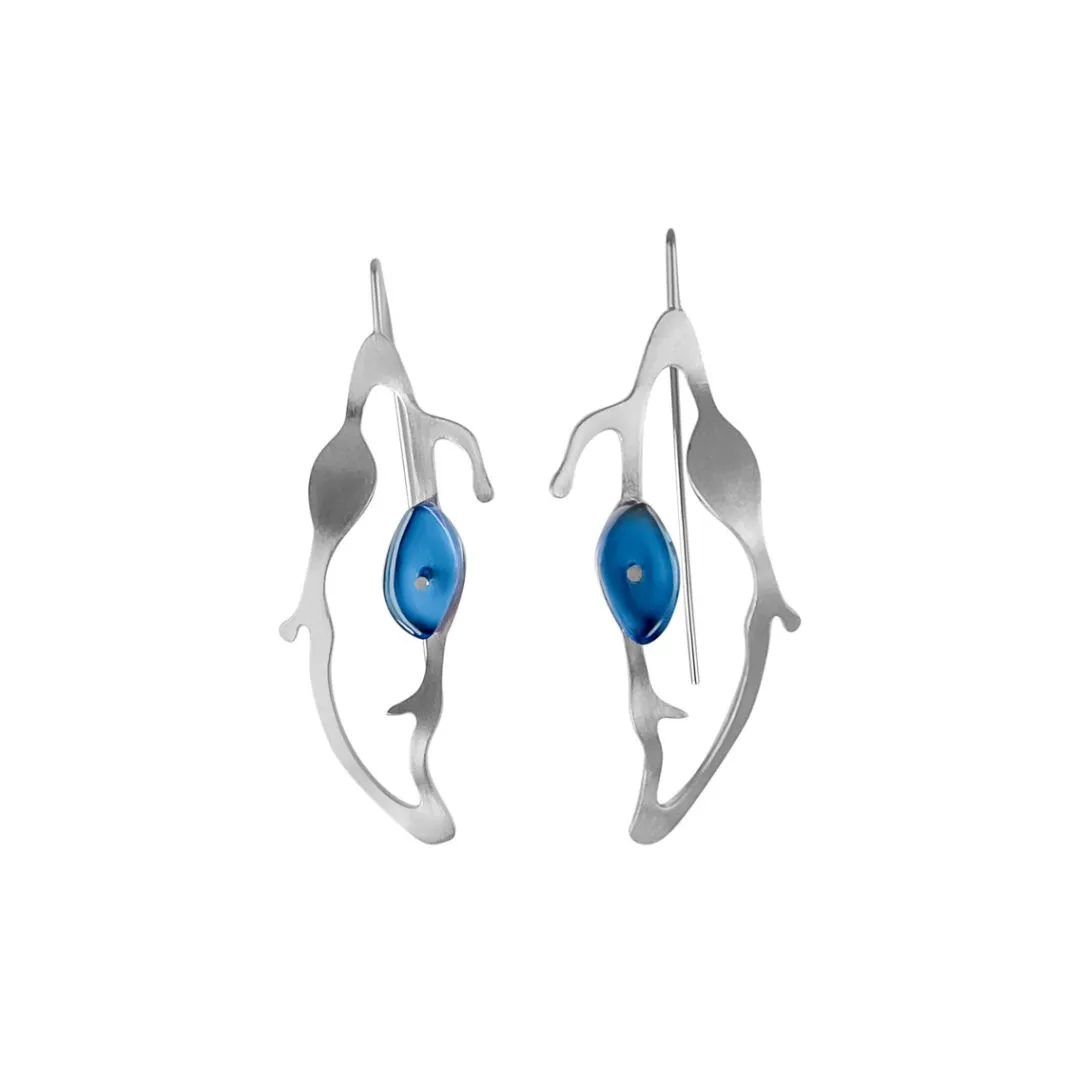 Teardrop Seaweed Earrings in Brushed Silver