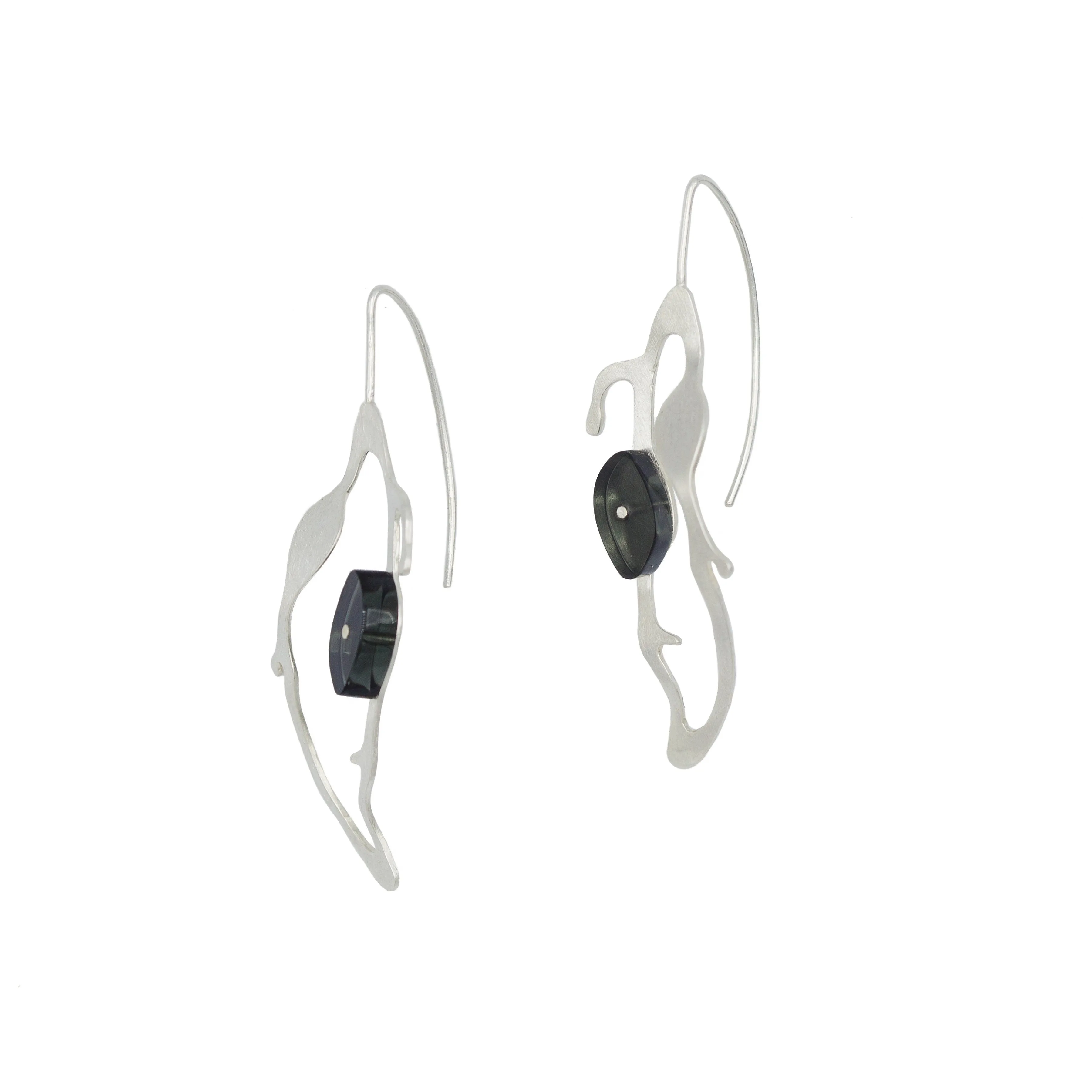 Teardrop Seaweed Earrings in Brushed Silver