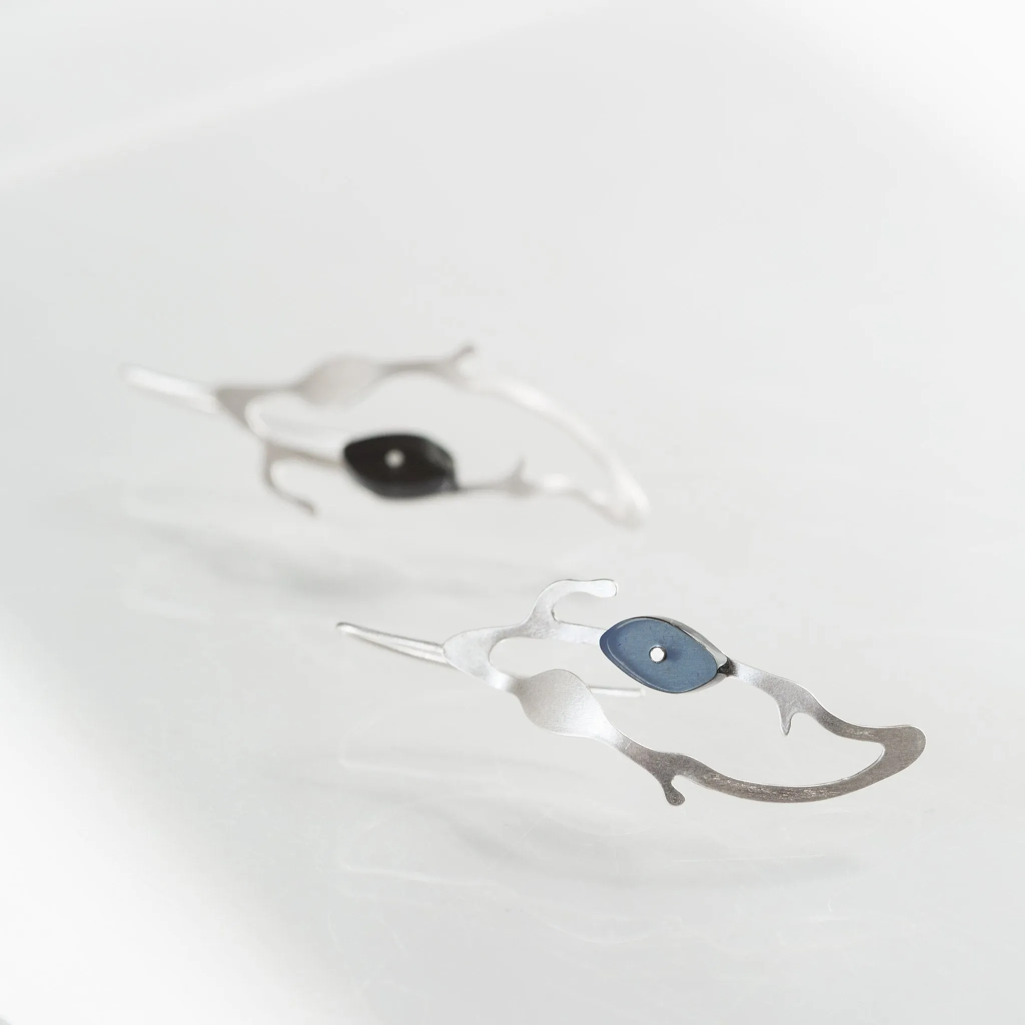 Teardrop Seaweed Earrings in Brushed Silver