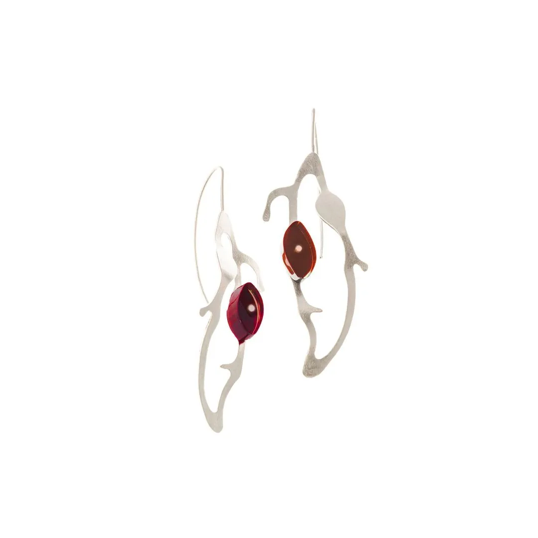 Teardrop Seaweed Earrings in Brushed Silver