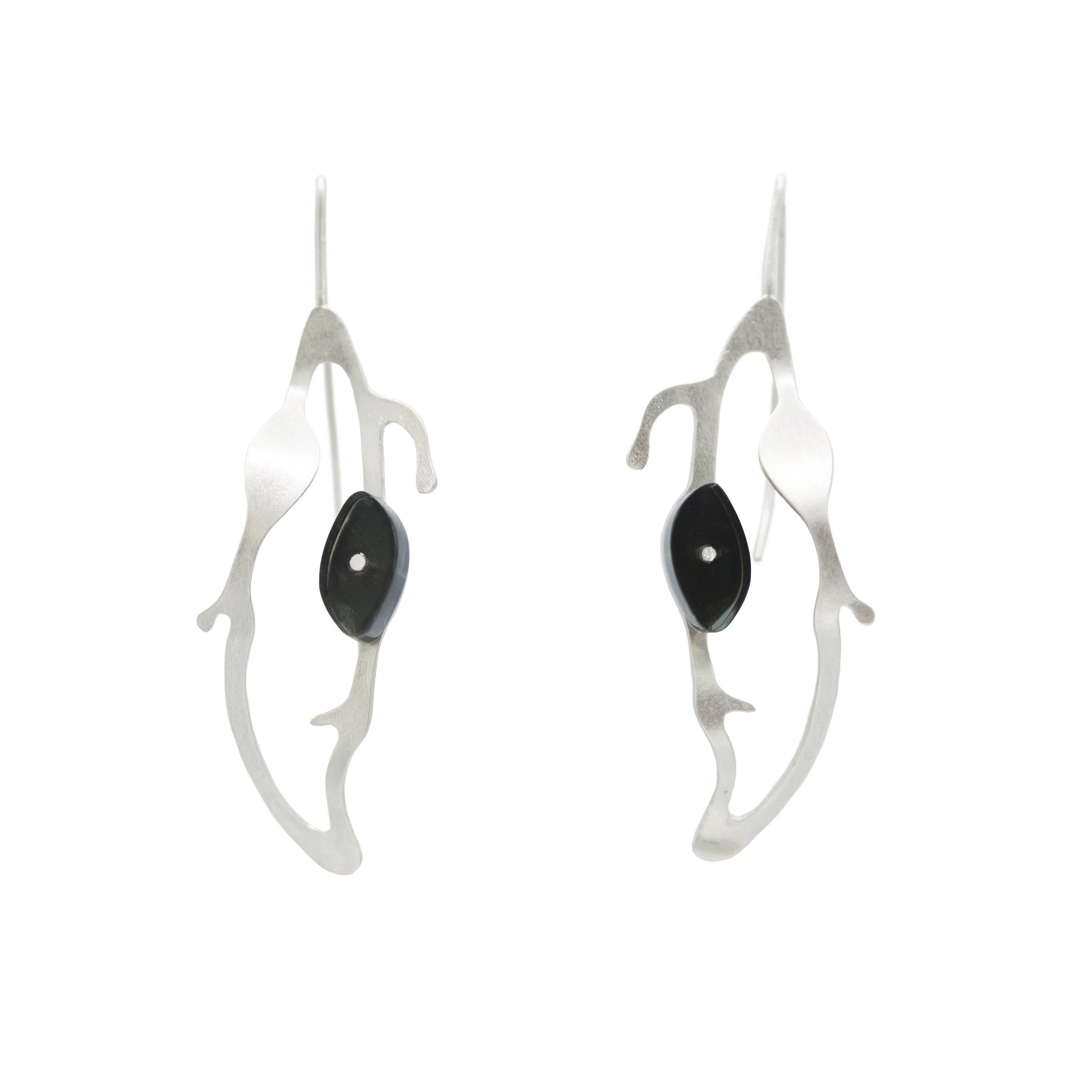 Teardrop Seaweed Earrings in Brushed Silver