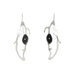 Teardrop Seaweed Earrings in Brushed Silver