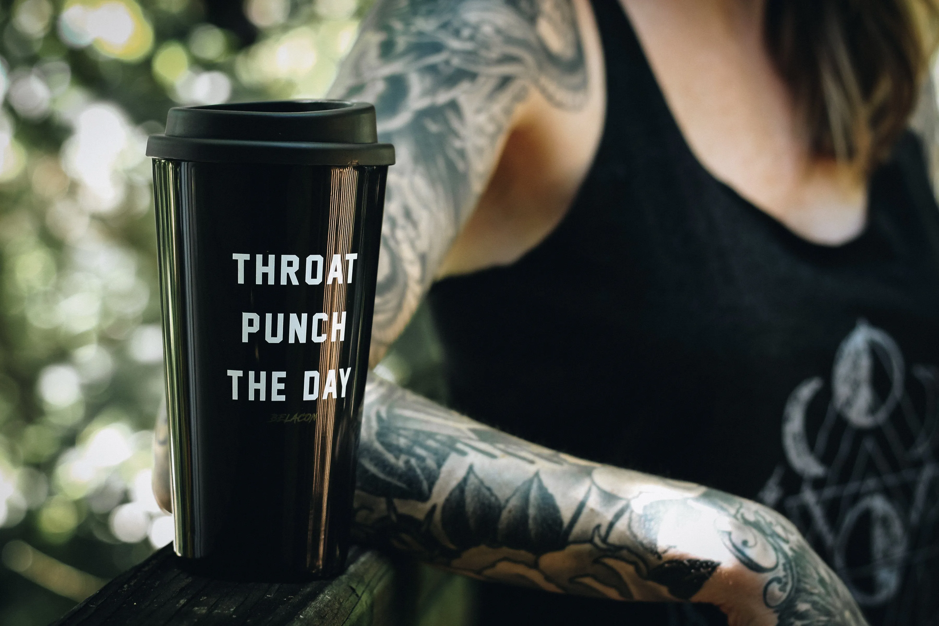 Throat Punch The Day – 17 oz Black Travel Mug