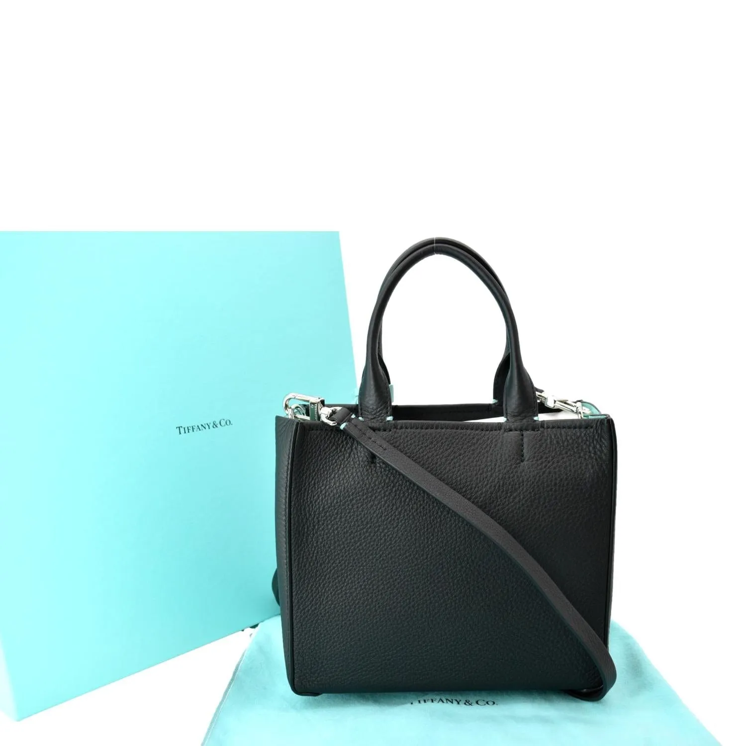 TIFFANY & CO Micro Grain Calfskin Leather Tote Bag Black